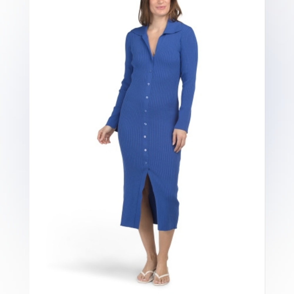 NWT - Julia Jordan Cobalt Ribbed Knit Button Down Midi Dress - Size XL